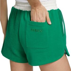 STAUD Bungee Mixed Media Cotton Track Shorts in Clover